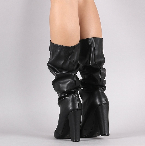 Hazel Slouchy Faux Leather Chunky Heel Boots - Picture 5 of 6